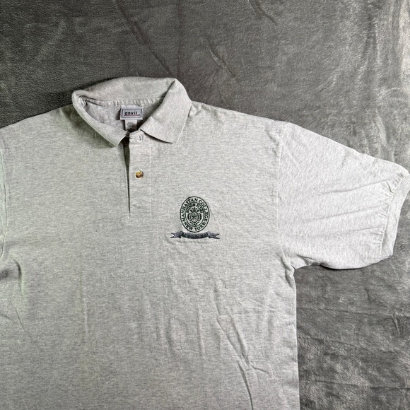 Vintage Y2k Anvil Manhattan College Reunion 2001 Polo Shirt Gray Short Sleeve L - Picture 1 of 10